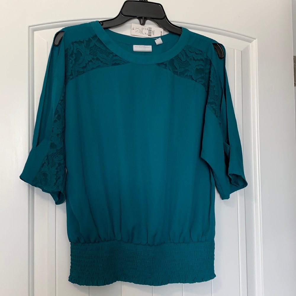 381) New York & Company Teal Green Blouse With Open Sleeves Size (XSMALL)